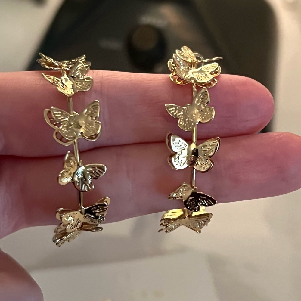 Gold Butterfly Hoop Earrings - Picture 5 of 7